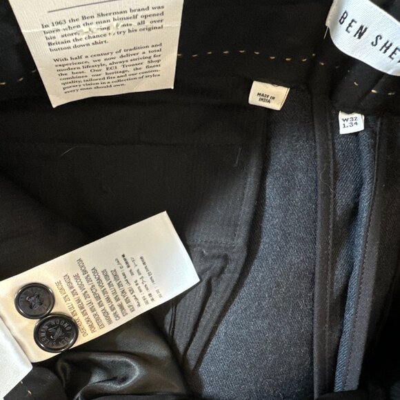 NWT Ben Sherman Pants Black Wool Classic Trousers EC1 Slim Fit Business W32 L34 - Picture 6 of 7